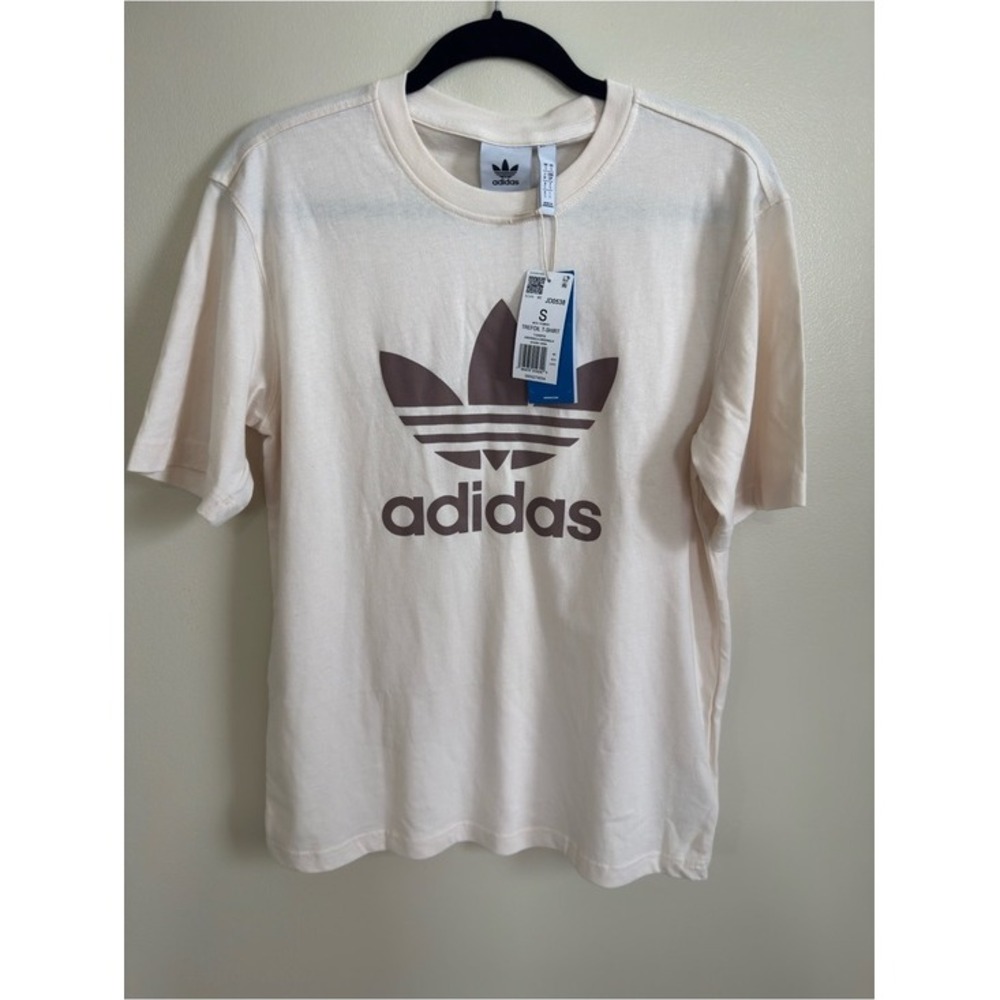 Adidas Originals Trefoil Logo Graphic T Shirt Wonder White Brown Mens Small NWT